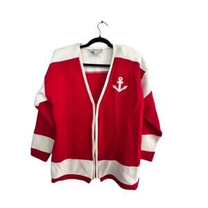 Vintage Molto Fino Women's Red White nautical boating sailing Sweater Size Small